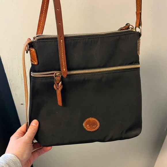 Dooney & Bourke Black Nylon Crossbody with Brown Leather Accents - Picture 2 of 6
